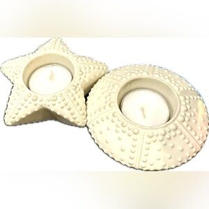 PartyLite Coastal Sea Drifters Textural Tealight Candle Holders Starfish Urchin